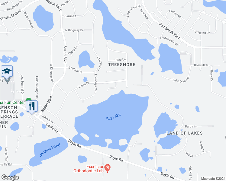 map of restaurants, bars, coffee shops, grocery stores, and more near 405 Sandy Lane in Deltona