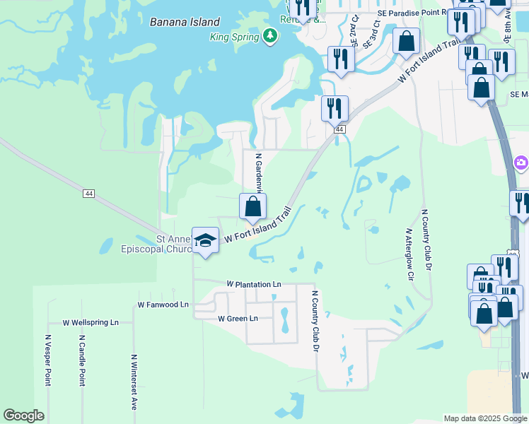 map of restaurants, bars, coffee shops, grocery stores, and more near 9551 West Fort Island Trail in Crystal River