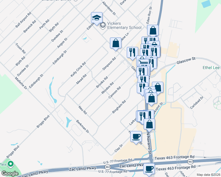 map of restaurants, bars, coffee shops, grocery stores, and more near 403 Rhodes Road in Victoria