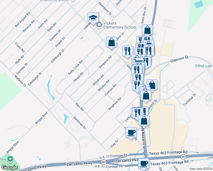 map of restaurants, bars, coffee shops, grocery stores, and more near 404 Rhodes Road in Victoria