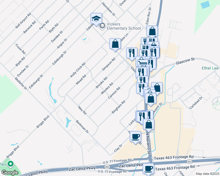 map of restaurants, bars, coffee shops, grocery stores, and more near 404 Rhodes Road in Victoria