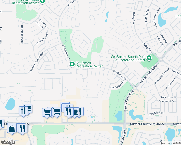 map of restaurants, bars, coffee shops, grocery stores, and more near 2469 Ashville Avenue in The Villages