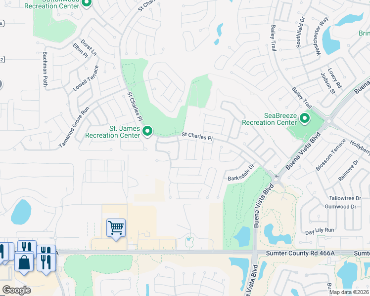 map of restaurants, bars, coffee shops, grocery stores, and more near 2469 Ashville Avenue in The Villages