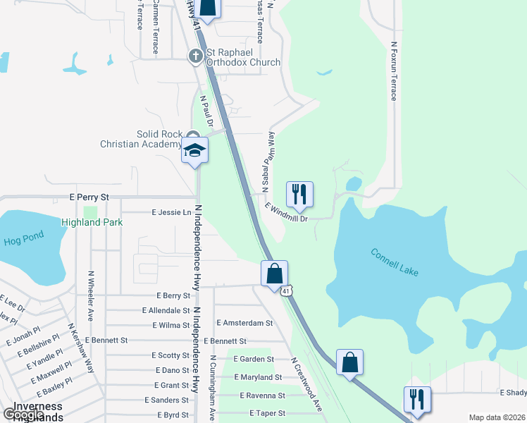 map of restaurants, bars, coffee shops, grocery stores, and more near 755 North Vermeer Way in Inverness