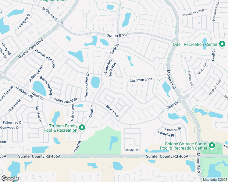 map of restaurants, bars, coffee shops, grocery stores, and more near 1001 Nash Loop in The Villages