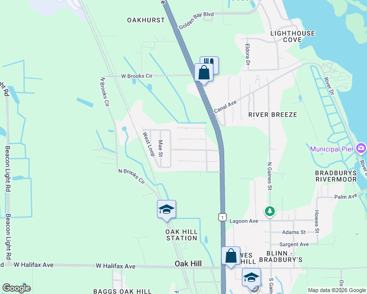 map of restaurants, bars, coffee shops, grocery stores, and more near 140 Center Street in Oak Hill