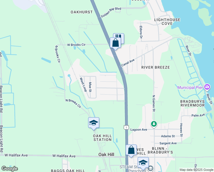 map of restaurants, bars, coffee shops, grocery stores, and more near 140 Center Street in Oak Hill