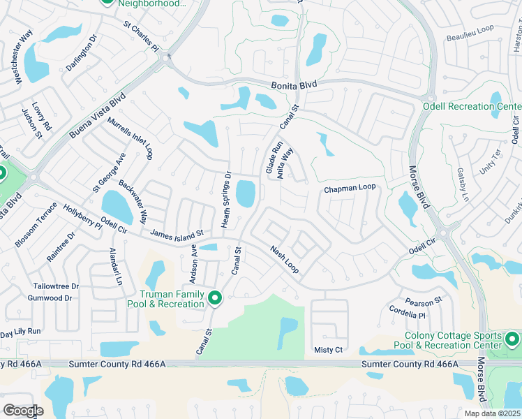 map of restaurants, bars, coffee shops, grocery stores, and more near 1037 Nash Loop in The Villages