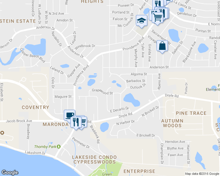 map of restaurants, bars, coffee shops, grocery stores, and more near 413 West De Carlo Court in Deltona