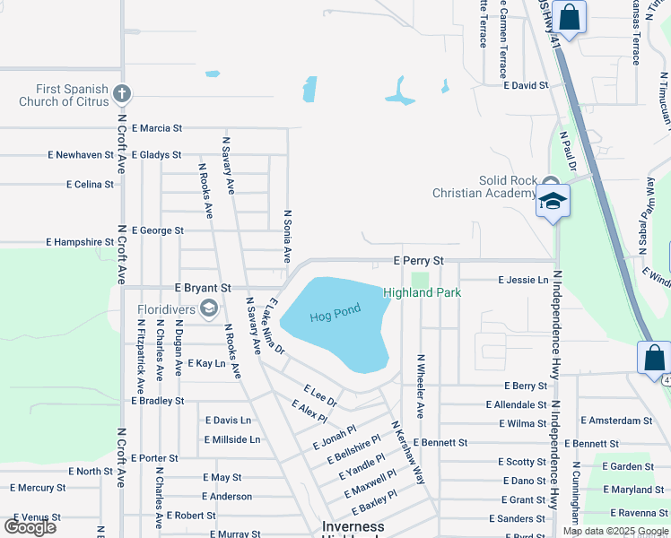map of restaurants, bars, coffee shops, grocery stores, and more near 3508 East Perry Street in Inverness
