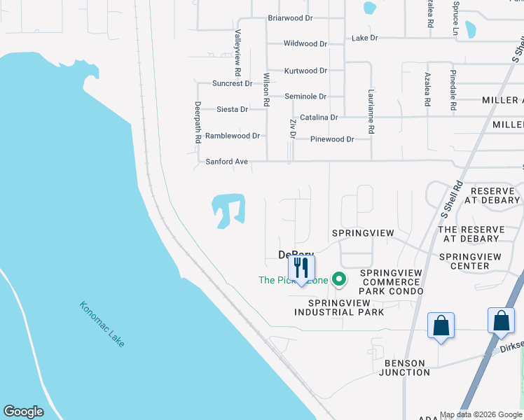 map of restaurants, bars, coffee shops, grocery stores, and more near 348 American Holly Avenue in DeBary