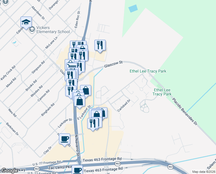 map of restaurants, bars, coffee shops, grocery stores, and more near 205 Vista Alta Street in Victoria