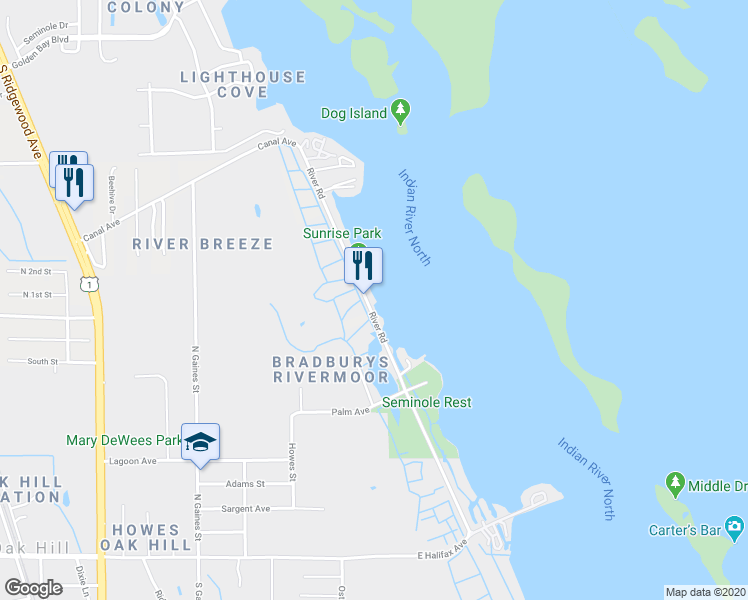 map of restaurants, bars, coffee shops, grocery stores, and more near 253 River Road in Oak Hill