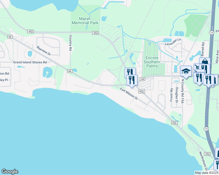 map of restaurants, bars, coffee shops, grocery stores, and more near 1015 Fort Mason Drive in Eustis