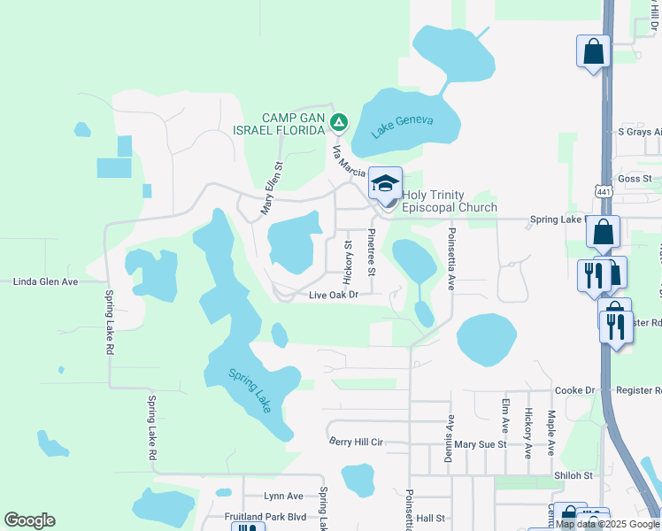 map of restaurants, bars, coffee shops, grocery stores, and more near 36124 East Spring Lake Boulevard in Fruitland Park