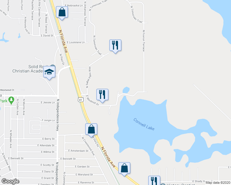 map of restaurants, bars, coffee shops, grocery stores, and more near 4631 East Windmill Drive in Inverness