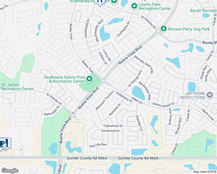 map of restaurants, bars, coffee shops, grocery stores, and more near 2651 Odell Circle in The Villages