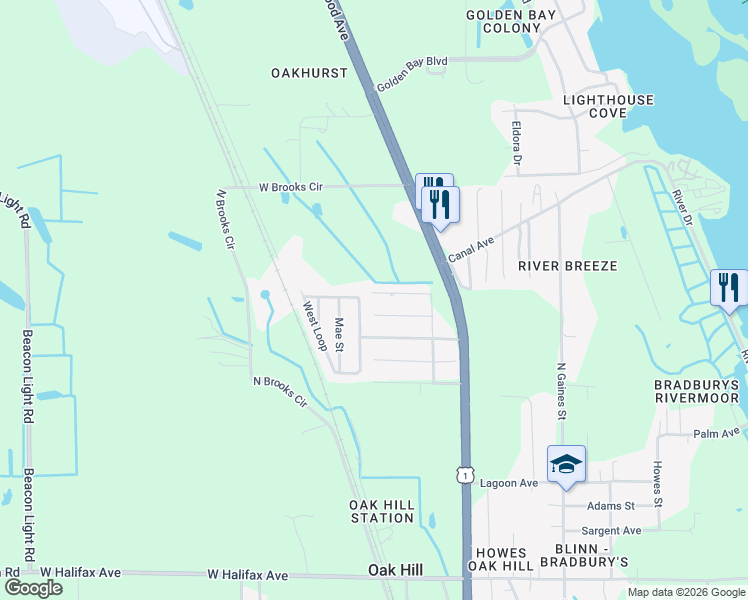 map of restaurants, bars, coffee shops, grocery stores, and more near 123 West Loop in Oak Hill