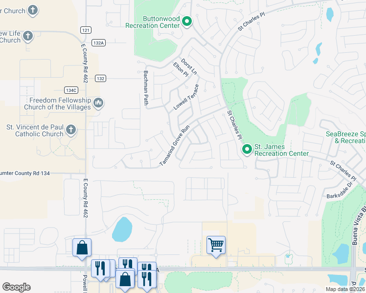 map of restaurants, bars, coffee shops, grocery stores, and more near 2347 Montbrook Place in The Villages