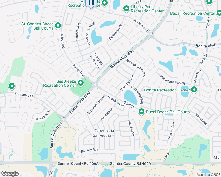 map of restaurants, bars, coffee shops, grocery stores, and more near 1483 Rosedale Way in The Villages