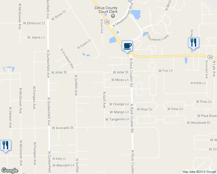 map of restaurants, bars, coffee shops, grocery stores, and more near 6461 West Goldenleaf Lane in Crystal River