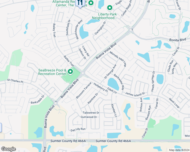 map of restaurants, bars, coffee shops, grocery stores, and more near 1487 Rosedale Way in The Villages