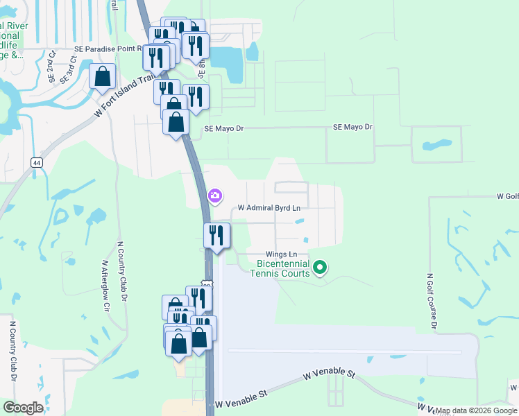 map of restaurants, bars, coffee shops, grocery stores, and more near 8551 West Admiral Byrd Lane in Crystal River