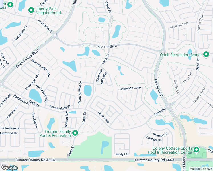 map of restaurants, bars, coffee shops, grocery stores, and more near 2388 Longbow Trail in The Villages