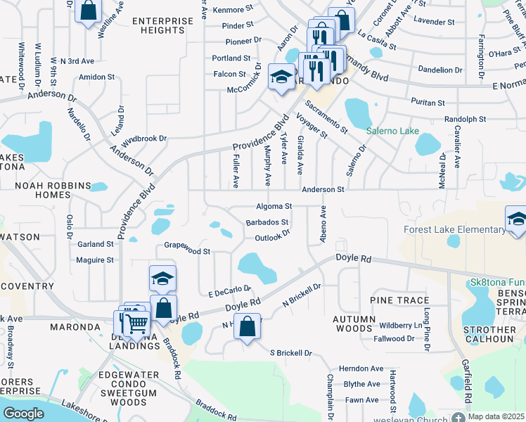 map of restaurants, bars, coffee shops, grocery stores, and more near 1121 Algoma Street in Deltona