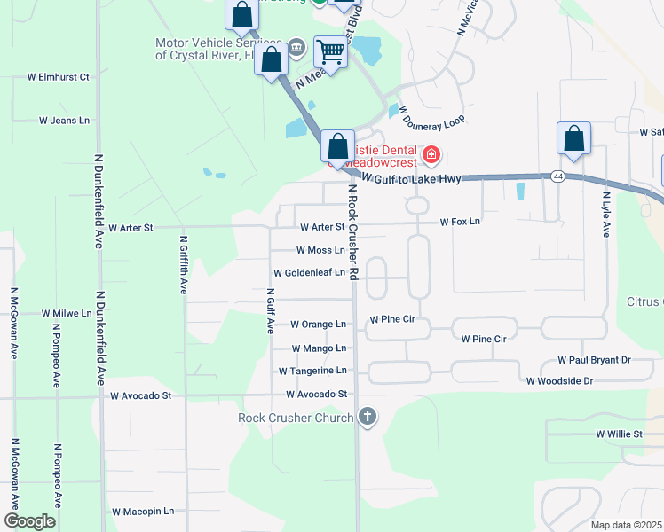 map of restaurants, bars, coffee shops, grocery stores, and more near 6461 West Goldenleaf Lane in Crystal River