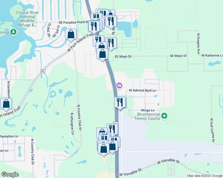 map of restaurants, bars, coffee shops, grocery stores, and more near 910 North Suncoast Boulevard in Crystal River