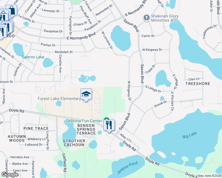 map of restaurants, bars, coffee shops, grocery stores, and more near 490 Hidden Ridge Drive in Deltona