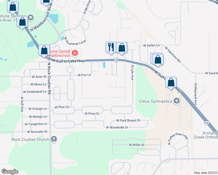 map of restaurants, bars, coffee shops, grocery stores, and more near 5742 West Kettle Lane in Crystal River