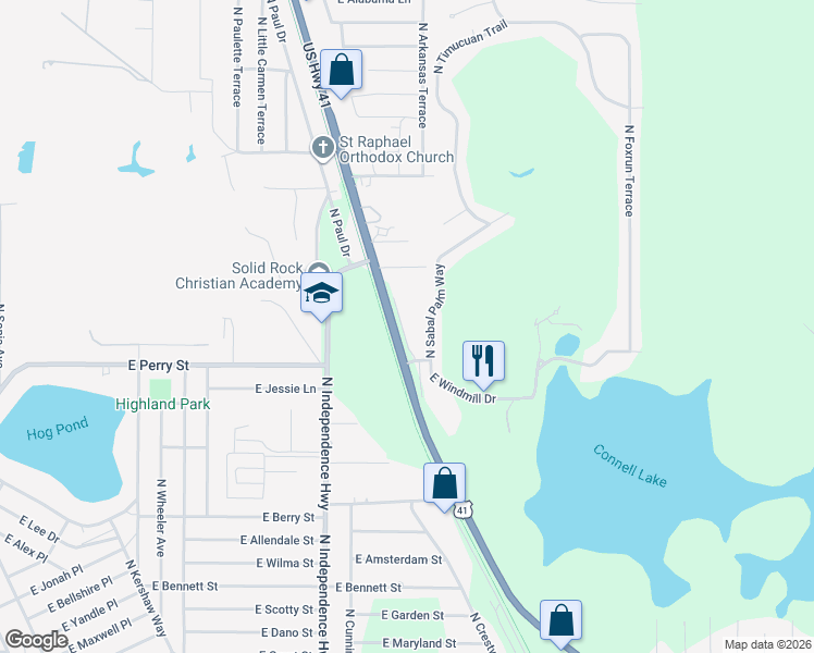 map of restaurants, bars, coffee shops, grocery stores, and more near 849 North Rembrandt Way in Inverness