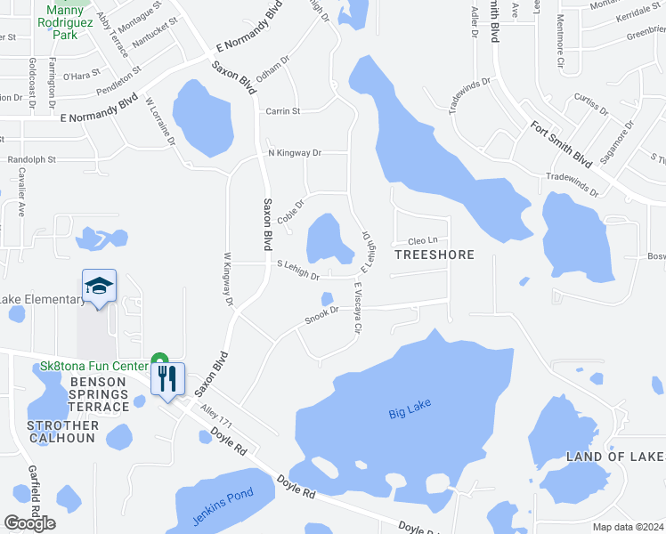 map of restaurants, bars, coffee shops, grocery stores, and more near 1938 South Lehigh Drive in Deltona