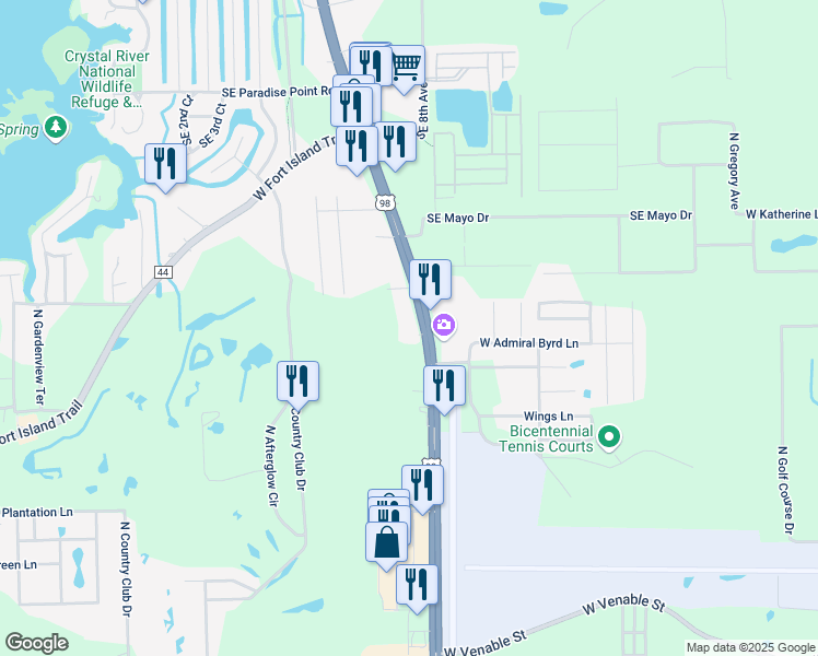 map of restaurants, bars, coffee shops, grocery stores, and more near 910 North Suncoast Boulevard in Crystal River