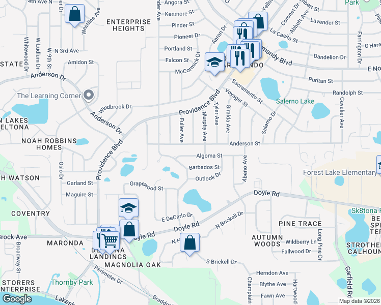map of restaurants, bars, coffee shops, grocery stores, and more near 1090 Algoma Street in Deltona