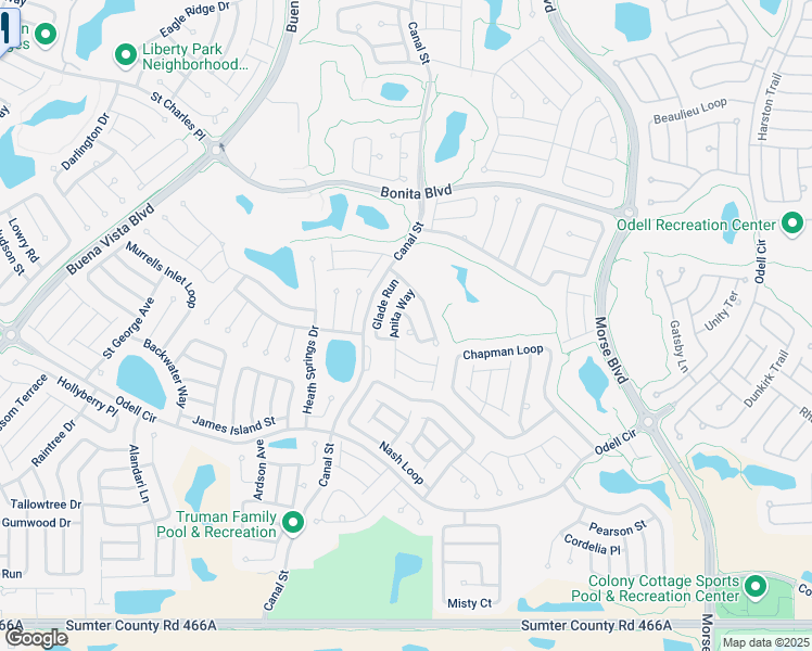 map of restaurants, bars, coffee shops, grocery stores, and more near 2388 Longbow Trail in The Villages