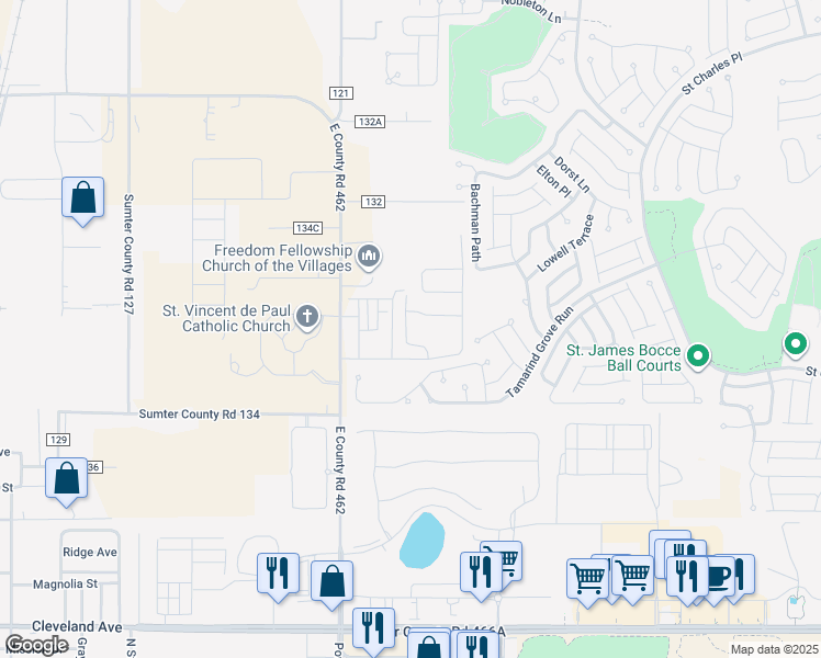 map of restaurants, bars, coffee shops, grocery stores, and more near 5168 Northeast 81st Boulevard in Wildwood