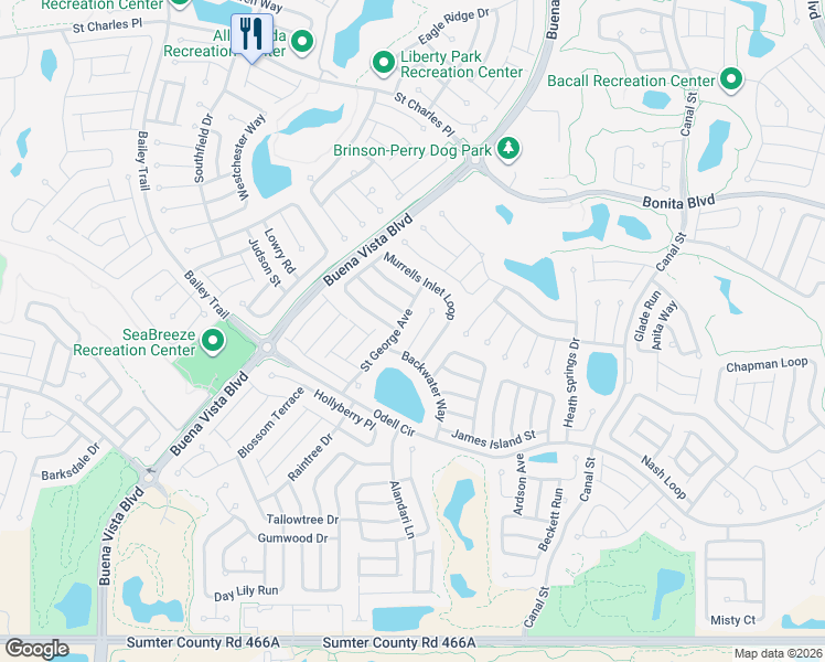 map of restaurants, bars, coffee shops, grocery stores, and more near 1380 Walterboro Lane in The Villages