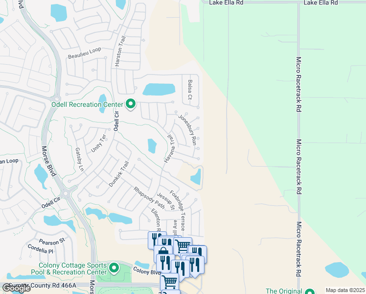 map of restaurants, bars, coffee shops, grocery stores, and more near 2345 Sebring Street in The Villages