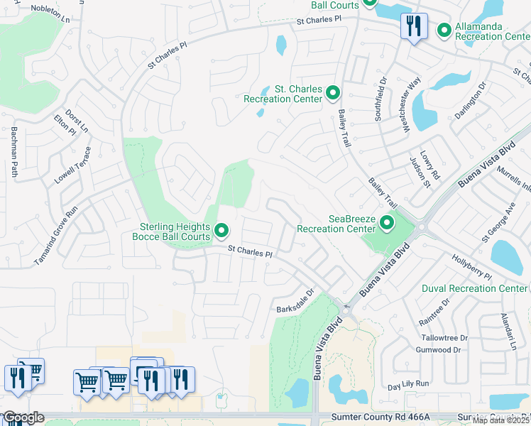map of restaurants, bars, coffee shops, grocery stores, and more near 1836 Yankee Clipper Run in The Villages