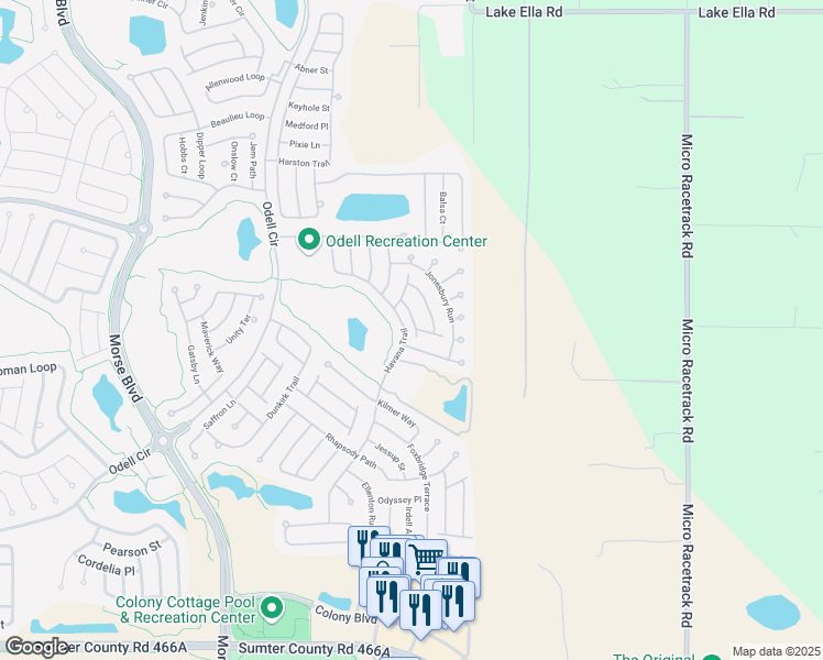 map of restaurants, bars, coffee shops, grocery stores, and more near 2352 Sebring Street in The Villages