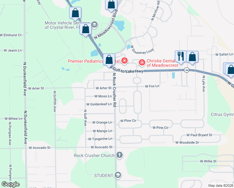 map of restaurants, bars, coffee shops, grocery stores, and more near 6179 West Glen Robbin Court in Crystal River