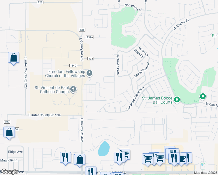 map of restaurants, bars, coffee shops, grocery stores, and more near 5240 Northeast 81st Boulevard in Wildwood