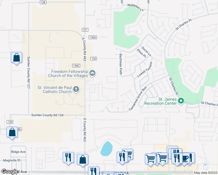 map of restaurants, bars, coffee shops, grocery stores, and more near 5240 Northeast 81st Boulevard in Wildwood