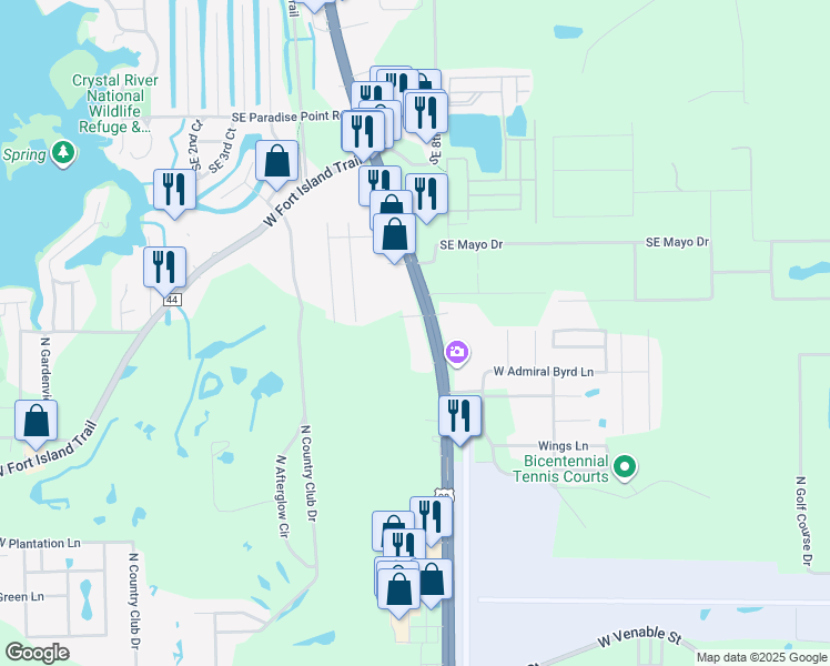 map of restaurants, bars, coffee shops, grocery stores, and more near 992 North Suncoast Boulevard in Crystal River