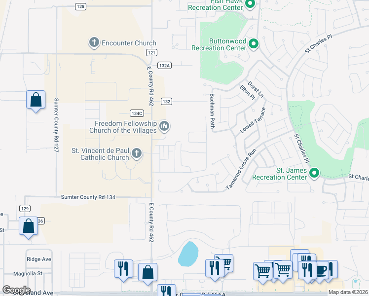 map of restaurants, bars, coffee shops, grocery stores, and more near 5168 Northeast 81st Boulevard in Wildwood