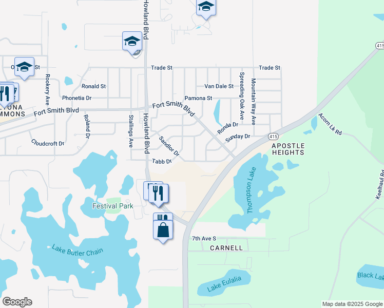 map of restaurants, bars, coffee shops, grocery stores, and more near 506 Ferdinand Avenue in Deltona
