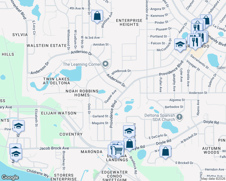 map of restaurants, bars, coffee shops, grocery stores, and more near 528 Gaspar Avenue in Deltona